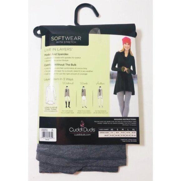 Cuddl Duds Womens Gray Plaid Cowl Neck Long Sleeve Soft Wear Tunic Top Sz M New - Picture 3 of 6